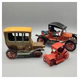 3- TIN TOY CARS LEVER ACTION JAPAN MARK MODERN