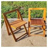 PAIR OF HEAVY WOOD SLATTED FOLDING CHAIRS
