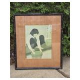 Antique Signed Woodblock Print - Faded
