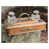 Antique Desk Writing Chest w/ Ink Wells