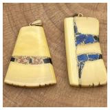2 Bone / Antler Pendants w/ Inlay ,Native
