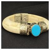 Bone & Turquoise Bangle / Bracelet , Water