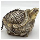 90% Silver Turtle Shape Repousse Purse / Box ,