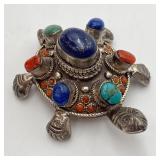 925 Silver Turtle Snuff Box w/ Turquoise , Coral