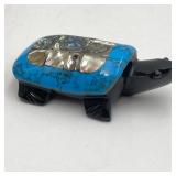 Obsidian Carved Turtle w/ Turquoise & Abalone