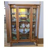 Antique Oak Bow Front Cabinet w/ Corner Columns