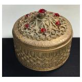 Vintage Jeweled Box Vanity Trinket Ornate Ruby