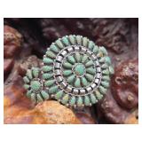Petit Point Turquoise Silver Cuff "MB" M. Benally