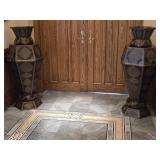 Pair Lg Eastern Lacquered Wood Urns w/ Ormolu