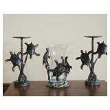 Set of Three Bronze Sea Turtle Candle Bases
