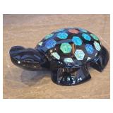 Large Opal Inlaid Black Onyx / Glass Turtle