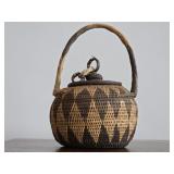 Hand Woven Lidded Buka Basket w/ Handle