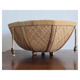 Woven Paneled Basket w/ Leather Trim