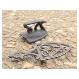 Antique Swan Sad Iron Miniature / Sample w/ Trivet