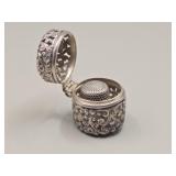 Antique Etched Sterling Silver Thimble in Case