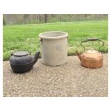 5 Gallon Red Wing Crock, Cast & Copper Kettles