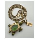 COACH Green Cabochon & Gold Tone Pendant 14" Chain