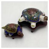 2 Cloisonnï¿½ Turtle Trinket Boxes on Stands