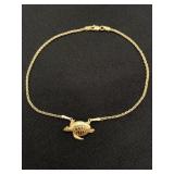 14K Gold Turtle Ankle Bracelet 3.8g