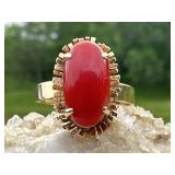 18K Yellow Gold 1940ï¿½s Cabochon Red Ring