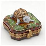 Limoges Turtle Porcelain Trinket Box w/ Hare