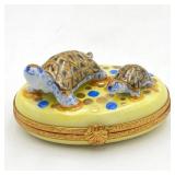 Limoges France Porcelain Trinket Box w/ 2 Turtles