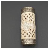 Ivory Carved  , Pierced Match Holder ? w/ Turtles