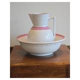 Antique Pink Banded Pitcher & Basin Unmarked
