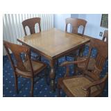 Antique Oak Draw-Leaf Dining Table & Five Chairs