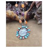 Bobby Johnson Navajo Silver Necklace- Turquoise+