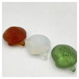 3 Lalique France Crystal Turtles : Green, Amber &