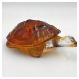Lalique France Crystal Amber Turtle, Signed