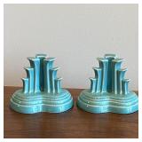 Pair Fiesta Turquoise Pyramid Candle Holders