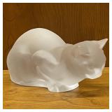 Lalique France Frosted Crystal Cat 9 In.