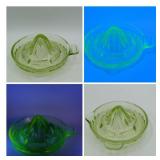 URANIUM GLASS JUICER HAS 2 CHIPS