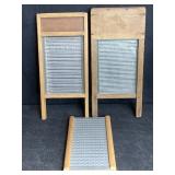 3 SMALL WASHBOARDS 2 GLASS BY CRYSTAL & 1 METAL