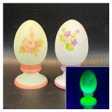 2 Fenton Art Glass Egg Paperweights Uranium