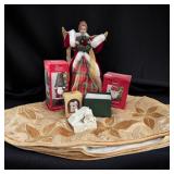 New Gold Tree Skirt w/ Christmas Candle Lamps/