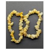 2- YELLOW AGATE CHIP NUGGET STRETCH BRACELETS