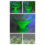 5 URANIUM GLASS PUDDING BOWLS 1 CHIP on BOTTEM