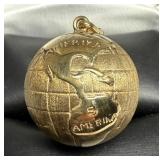 Large 8K Gold German World Globe Charm Pendant 3D