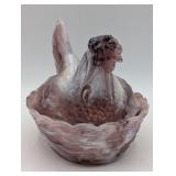 PURPLE SLAG GLASS HEN ON A NEST BASKET DISH