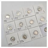 12 Silver Mercury Dimes