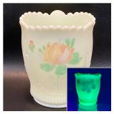 Jefferson Uranium Glass Spooner , Hand Painted