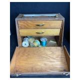 WOOD TACKLE BOX/CARPENTERS CHEST W/ FISHING LINE