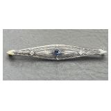 Antique 14k Gold Pin w/ Sapphire & Diamonds