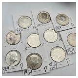 10 Silver1964 D Kennedy Half Dollars