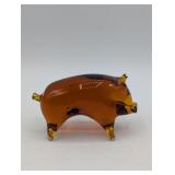 AMBER HAND BLOWN GLASS PIG