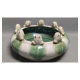 Vintage Majolica Style Frog Bowl: Crackle Glaze
