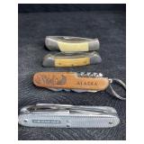 4 POCKET KNIVES U.S. MARINES, ALASKA, SABRE & NO